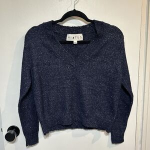 Hiatus Flecked V Neck Navy Sweater Size XS Speckled Color